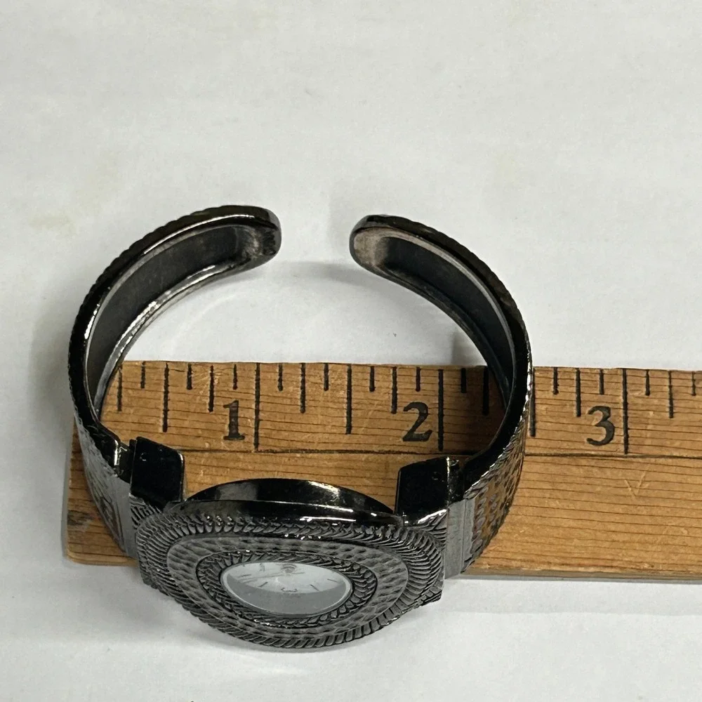 Gothic‎ Cuff Wrist Watch Textured Gunmetal Metal Dark Academia Steampunk Grunge
